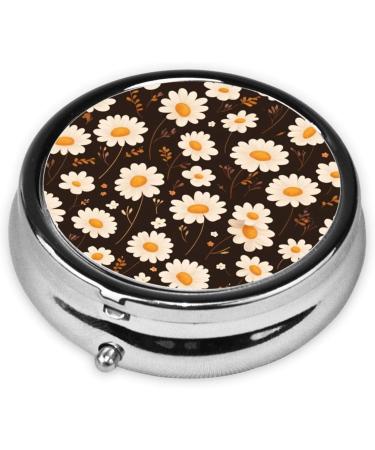 Little White Daisies Portable Metal Pill Box - Round Mini 3-Compartment Design for Small Pills | Ideal for Travel - Buy Online on GoSupps.com