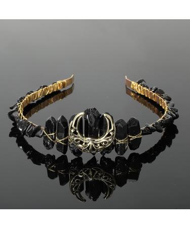 Raw Crystal Quartz Moon Stars Tiara Headband - Boho Bridal Hairband for Women (Black) - Buy Online on GoSupps.com
