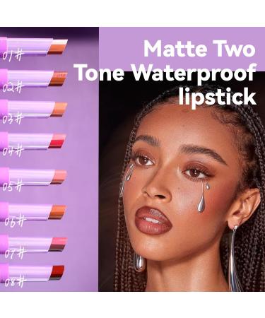 2 In 1 Two Tone Lipstick Shimmering Matte Lip Color Long Lasting Nourishment And Moisturization (02) - Buy Online on GoSupps.com