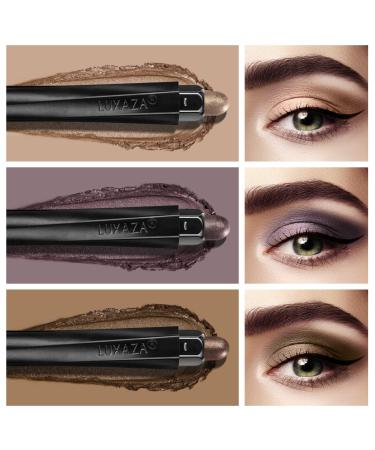 LUXAZA 3PCS Cream Eyeshadow Stick Set - Neutral Metallic and Brown Eye Makeup Pencil for Waterproof Long-Lasting Eye Brightener, Highlighter, and Eyeliner - Sunset Dusk - Buy Online on GoSupps.com