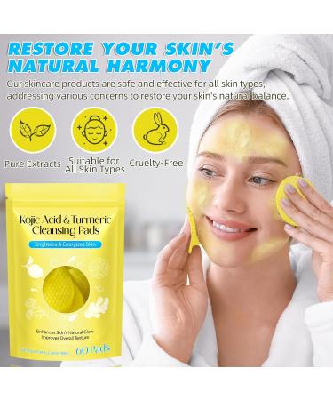Kojic Acid & Turmeric Cleansing Pads - Natural Face Care for All Skin Types (60 Pads - Buy Online on GoSupps.com