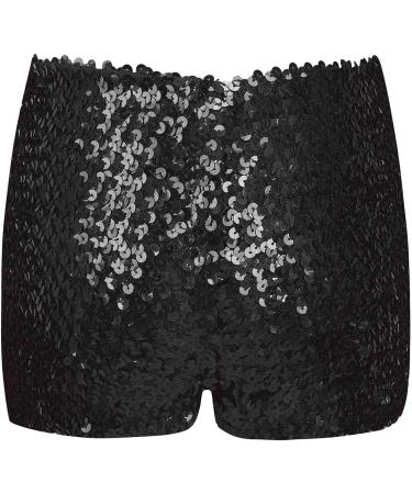 Freebily Kids Girls Sequin Dance Shorts Black | Athletic Boxer Shorts for Girls Jazz Hip Hop Dance | Ages 12-16 - Buy Online on GoSupps.com