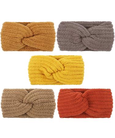 Aoprie Knit Wide Headband for Winter 5 Pieces Women Ear Warmers Truban Headbands Thick headbands for Women Girls, Orange