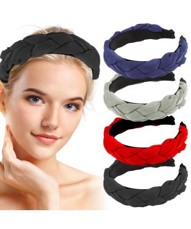 Newofview 4 pieces with a hair-rip-in headband wide hair ripe vintage hair tires fashion frontal ligaments for women fashion hair accessories for women girls (black+red+navy blue+green)