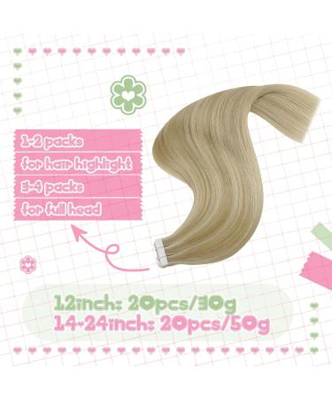 Youngsee Tape In Extensions - Real Hair Blond & Gold Highlights | Invisible Skin Weft | 35cm | 50g | #16/25 & #P16/22 - Buy Online on GoSupps.com