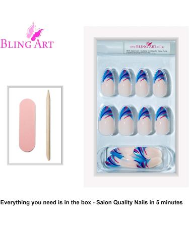 Bling Art Almond False Nails Fake Stiletto Glitter Blue Acrylic 24 Long Tip Glue - Buy Online on GoSupps.com