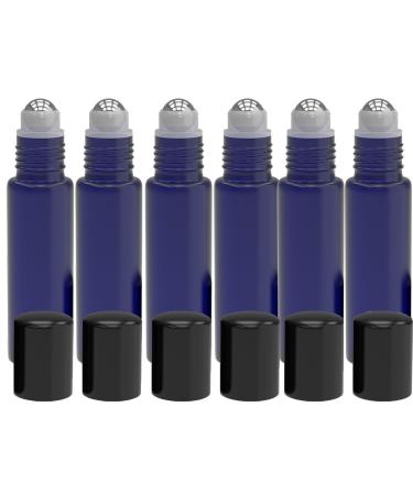 6 Pack - Empty Roll on Glass Bottles Stainless Steel Roller 10ml Refillable Color Roll On for Fragrance Essential Oil - Metal Chrome Roller Ball - 10 ml 1/3 oz - Frosted Blue Color