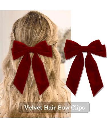 1Pcs Velvet Hair Bows Clips Red Ribbon Clips Cute Barrettes Accessories for Women Girls Big Bowknot Hair Clips for Party Birthday Holiday Graduation - Buy Online on GoSupps.com