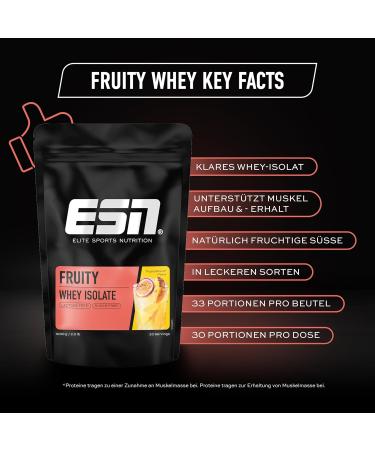 ESN Fruity Whey Isolate 2.0 - Tropical Punch 1kg | 27g Protein Sugar & Lactose Free Premium Quality Made in Germany - Buy Online on GoSupps.com