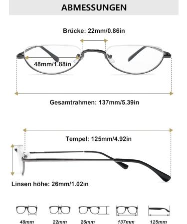 LANOMI Lightweight Half Rim Metal Reading Glasses - Mini Half Frame Eyeglasses with 1.5 Diopters Transparent Lens - Gray Reading Aid - Buy Online on GoSupps.com