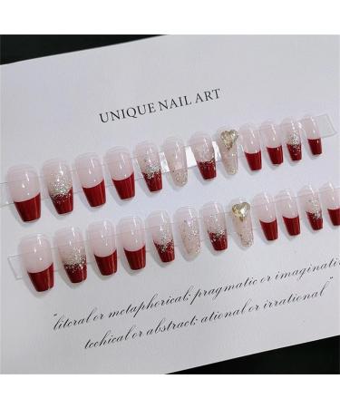 Press on Nails Trapezoid Fake Nails 24Pcs Shiny Red Gradient Pink False fingernail with Self-Adhesive Jelly Nail Glue Tabs Press On False Nails - Buy Online on GoSupps.com
