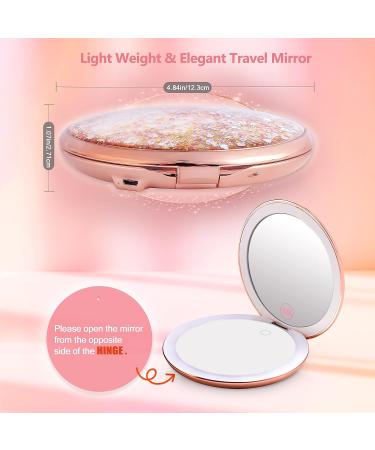 B Beauty Planet 25X Magnifying Mirror with Dimmable Light Travel Makeup Mirror with Liquid Bling Quicksand Design Portable Folding Mirror for Handbag USB Charging