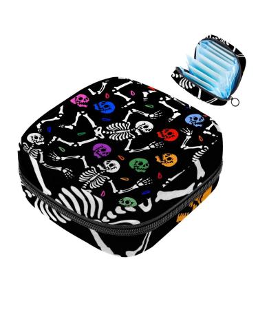 Muooum menstrualpolster bag zipper women's bandage bag tampons collect bags for women girls (happy halloween dance skeletons) color 2