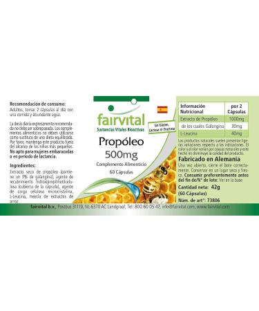 Fairvital | Propolis Extract 500mg - 3 x 60 Capsules - Standardized to 3% Galangin - Natural Propolis - Buy Online on GoSupps.com