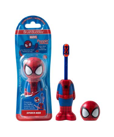 Brush Buddies Marvel Spider-Man Toothbrush for Kids Soft & Rounded Bristles Poppin' Fun Spiderman Kids Toothbrush Ultra Soft Pop-up Toothbrush with Superhero Toothbrush Cover