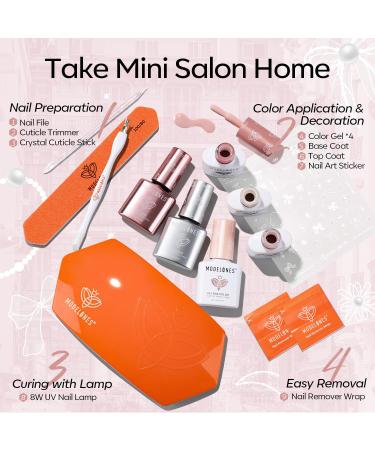 Modelones Gel Nail Polish Kit with UV Light 4 Colors Base & Top Coat Stickers Milky White Nude Pink Glitter Fall Manicure Set DIY Home Nail Art Gift for Women - Buy Online on GoSupps.com