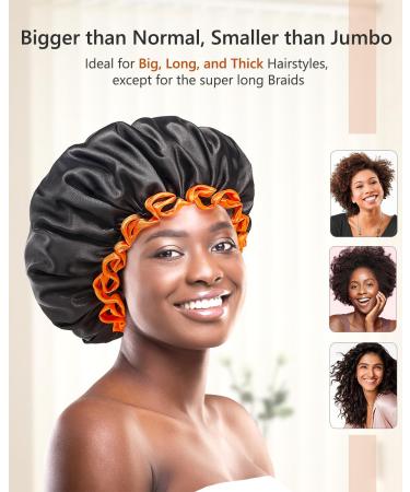 Mikimini XL Black Shower Hoods 2-Pack | Waterproof Reusable Hair Protection for Long Hair | Double-Layer Design with Bright Orange Rim - Buy Online on GoSupps.com