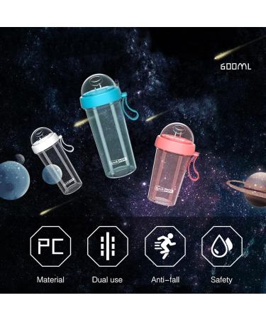 420/600ml Water Bottle with Straw Portable Dual Straw Separate Drink Water Beverage Bottle Couples Gift Green 420ml 420ml Green - Buy Online on GoSupps.com