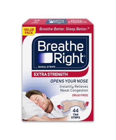 Breathe Right Extra Strength Tan Nasal Strips, Nasal Congestion Relief due to Colds & Allergies, Reduces Nasal Snoring caused by Nasal Congestion, Drug-Free, 44 count