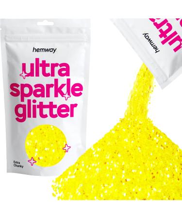 Hemway Premium Ultra Sparkle Glitter Multi Purpose Metallic Flake For Arts Cosmetics Resin Festival Face Hair - Fluorescent Yellow - Extra Chunky (1/24 "0.040" 1mm) 100g / 3.5oz Fluorescent Yellow Extra Chunky - 100g