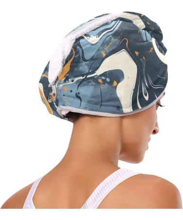 Dark Blue Khaki Abstract Graffiti Hair Towel 2 Pack - Super Absorbent Quick Dry Hair Turbans for Women & Girls | Stylish Hair Drying Solution - Buy Online on GoSupps.com