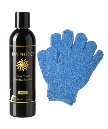 Tan Physics True Color Tanner 8 oz w/ FREE Pair Hydro Exfoliation Gloves by Sans-Sun Tan Physics 8oz w/ Exfoliation Gloves