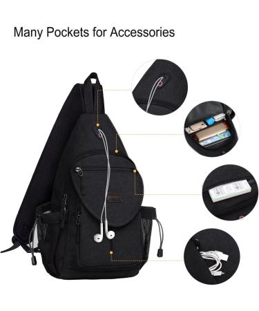 MOSISO Canvas Sling Backpack Crossbody Hiking Daypack Bag with Anti-theft Pocket - Black - Buy Online on GoSupps.com