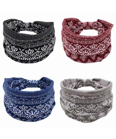 4 pieces of frontal ligaments women women boho wide hair band hair tire knot yoga head wraps vintage printed hair scarf stylish elastic hair bands