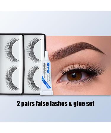 Natural False Eyelashes 2 pairs Strip Lashes with Glue Lashes Fluffy Wispy Long 3D Reusable Lashes For Daily Office Dating Fake Eyelashes - Buy Online on GoSupps.com
