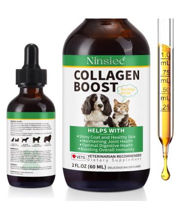 Liquid Collagen for Dogs Cats Collagen for Cat & Dog Pet Collagen Supplement Maintaining Joint Health Shiny Coat and Healthy Skin Care Digestive Health Natural Bacon Flavor - 2 fl oz