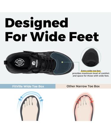 Fitville Extra Wide Running Shoes for Men Diabetic Sneakers with Velcro Fastener | Breathable & Comfortable Sports Shoes for Wide Flat Feet & Plantar Fasciitis | Size 44.5 EU - Black - Buy Online on GoSupps.com