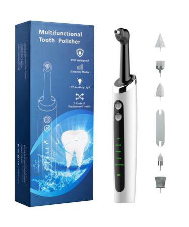 Electric Tooth Polisher, Multifunctional Replacement Head Teeth Cleaning Kit for Fighting Tooth Smoke and Tea Stains , USB Charging, Waterproof White