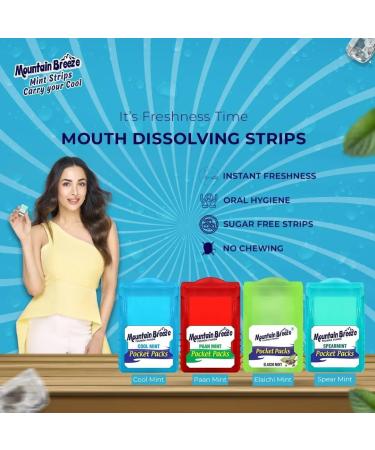 Mountain Breeze Oral Hygiene Mouth Freshener Sugar Free Spear Mint Flavoured Breath Strips (24 Strips Each Cassatte)-Pack of 24 - Buy Online on GoSupps.com