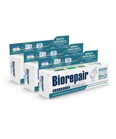 Biorepair Active Toothpaste Instant Attack on Bacteria Continuous Defense of Nail Polish 3 Pieces 75 ml (Pack of 3)