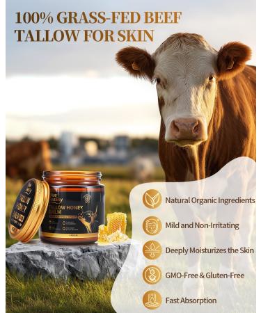 Blue Sea Sky Beef Tallow for Skin Handmade Whipped Beef Tallow for Face Cream Body & Face Moisturizer with Organic Grass-Fed Beef Tallow and Honey Balm Natural Formula for Dry & Sensitive Skin (4/OZ Unscented--Raw Honey - Buy Online on GoSupps.com