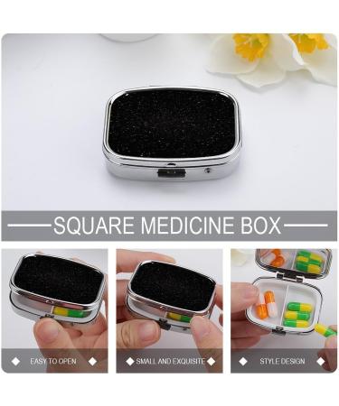 Black Glitter Pill Box - 2 Compartment Portable Medicine Organizer | Stylish Metal Pill Case for Pocket or Purse - Buy Online on GoSupps.com