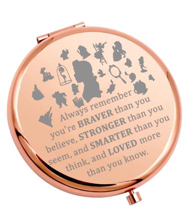 WSNANG Princess Belle Fans Gifts You are Braver Stronger Smarter Than You Think Travel Compact Pocket Makeup Mirror for Women Girl Fairytale Gift (Always BeautyB Mirror-RG)