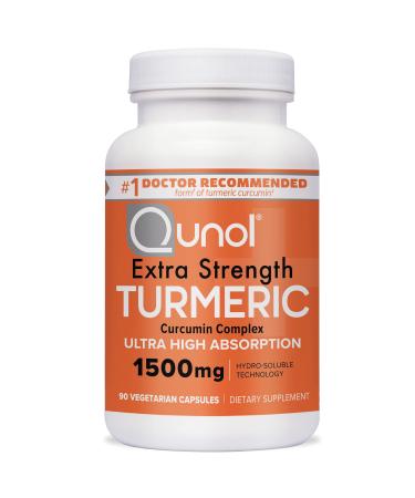 Turmeric Curcumin Capsules Qunol 1500mg Extra Strength Supplement Patented Hydro-Soluble Technology Alternative to Turmeric Curcumin with Black Pepper 90 Veggie Capsules Capsules 90 Count (Pack of 1)