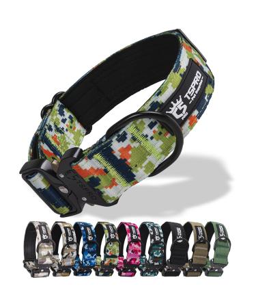 Tspro premium camo dogs collar with bright patch thick collar for dogs adjustable with robust quick lock metal buckle suitable for small medium large dogs (camo green-l) patch version size L- (adjustable 42.5cm-65cm) camo green