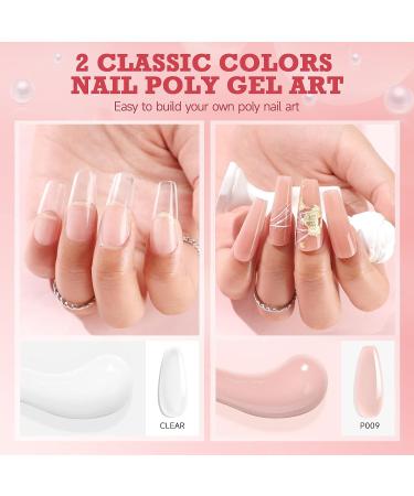 Morovan Poly Nail Gel Set - 2OZ Clear & Nude Pink Poly Extension Gel for Art Nails | Professional Colors - 60ML Extension Gel for Beginners - Buy Online on GoSupps.com