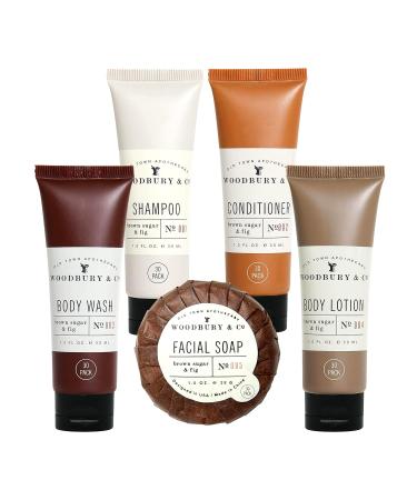 Woodbury & Co Travel Size Shampoo Conditioner Body Wash Lotion & Soap (150 PK 1 oz each) Guest Bathroom Essentials Toiletries Airbnb Bulk Mini Sets Hygiene Kits Sulfate Free Air Bnb Toiletry