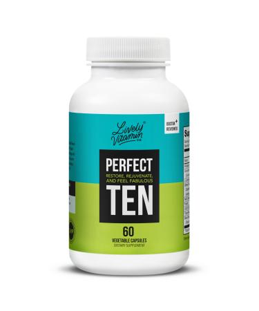 LIVELY VITAMIN CO. Perfect Ten - Anti-Aging & Antioxidant Supplement - Biotin & Lipoic Acid - Healthy Hair Skin Nails - Energy Boost - Sharper Brain Function - Stronger Immunity - 60 Capsules