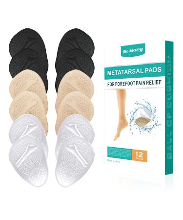 (12PCS) Ball of Foot Cushions, Metatarsal Pads/Cushion, Soft Gel Insole Pads High Heel Inserts Reusable Forefoot Cushions Best for Mortons Neuroma and Metatarsal Foot Pain Relief for Men and Women Forefoot pad