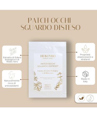 BIOKOSMO - italian roots - DISTESTED EYE PATCH. Organic ivy and blackcurrant extract. Contains 4 envelopes of 2 disposable eye patches 16 ml. 100% Made in Italy and Cruelty Free - Buy Online on GoSupps.com