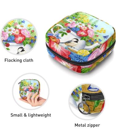 Period Bag Sanitary Napkin Storage Pouch | Travel Makeup Bag with Welcome Butterfly Flowers Birds Design - Buy Online on GoSupps.com