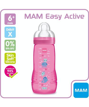 MAM Easy Active 2nd Age Feeding Bottle 330ml - X-Flow Teat - Pink, 6+ Months - Ultra-Fast Speed - 1 Count - Buy Online on GoSupps.com