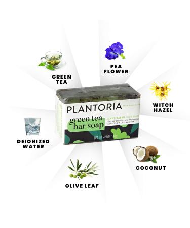 Plantoria Green Tea Natural Soap Bar | Anti Aging & Antioxidant Rich Body Soap with Green Tea, Pea Flower & Olive Leaf - Ideal for Men & Women - Buy Online on GoSupps.com