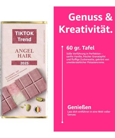  TK Gruppe Timo Klingler Angel Hair Chocolate Rose - with pomegranate vanilla flavoring spun angel hair sugar and pistachio cream - 60 gram bar - Dubai Chocolate 2.0 - Buy Online on GoSupps.com
