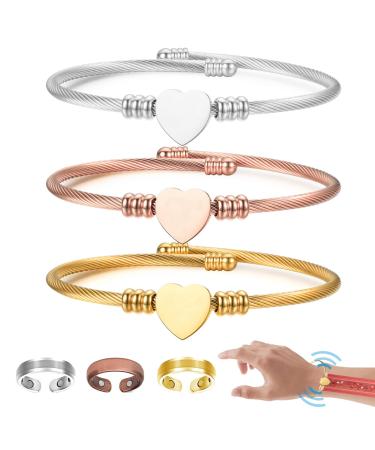 Crainoc Titanium ion Osimium Armrif 3Pcs Ultra Magnet Field Therapy Bracelet Magnet Power Magnetic Bracelet Magnet Bracelet Lymph Drainage Magnetic Magnetic Magnetic with 3PCs Lymphdrainage Ring