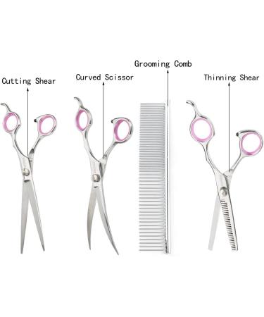 GEMEK Pet Grooming Scissors Set - Professional Stainless Steel Trimmer Kit for Cats and Dogs - 7.5 inch Straight, Thinning, and Curved Scissors with Grooming Combs - Buy Online on GoSupps.com